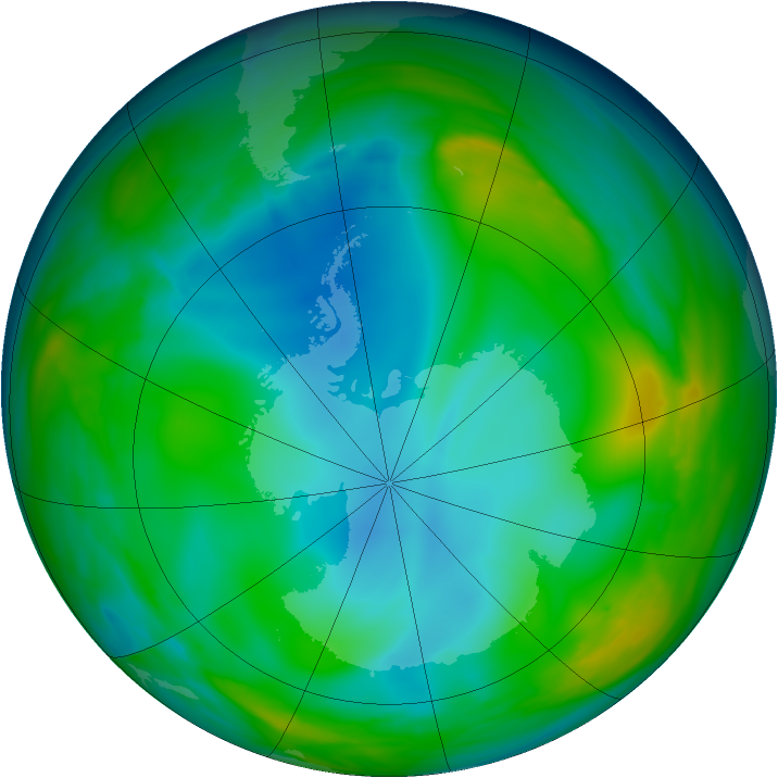 Antarctic ozone map for 20 June 2005